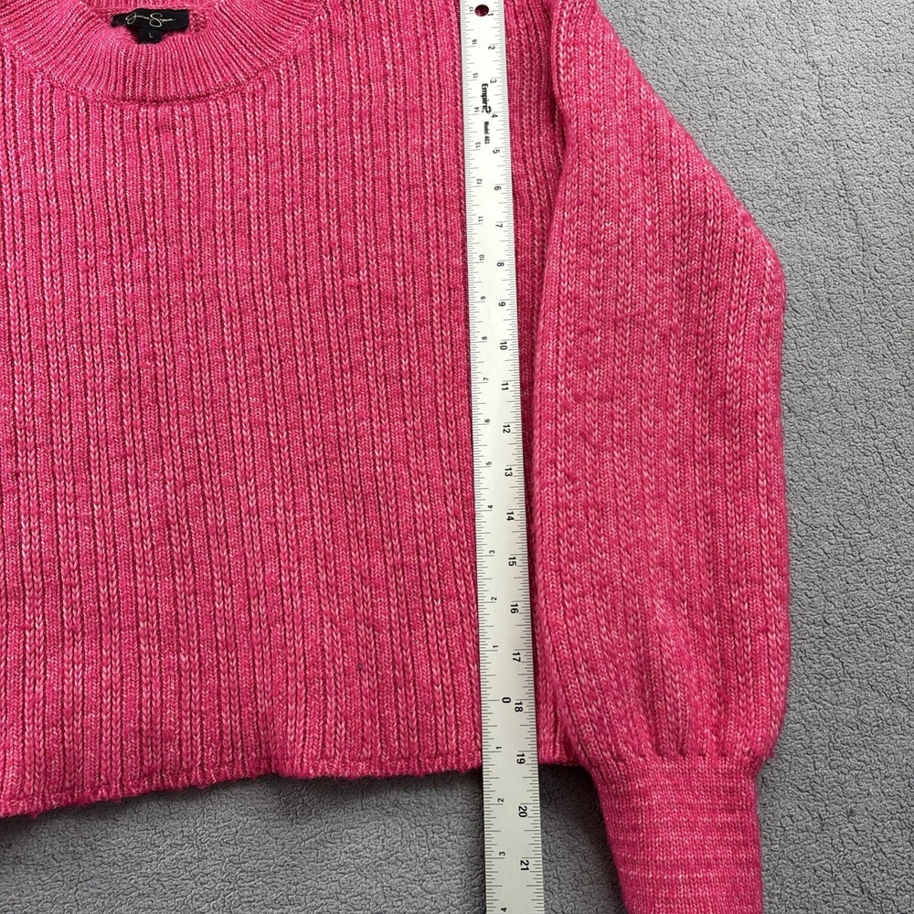 Jessica Simpson Ribbed Knit Cropped Mock Neck Sweater – Women's Size L– Hot Pink - Picture 3 of 13